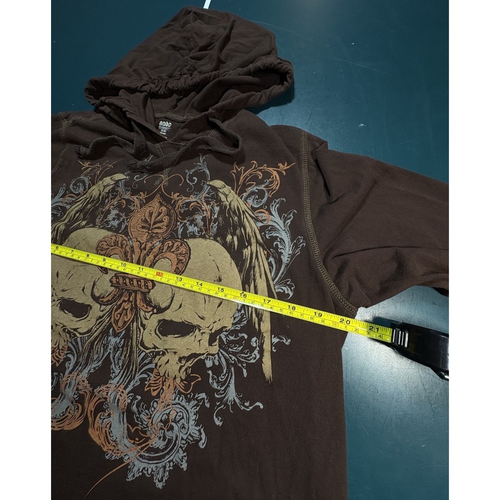 Y2K No Boundaries Hoodie Mens M Cross Skulls Dark Brown Grunge Skater Wings - Picture 6 of 9